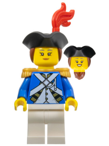LEGO® Minifigurák pi194 - Birodalmi katona IV – tiszt, nő, fekete kalap, vörösesbarna haj, vörös tollak, gyöngyarany epaulette
