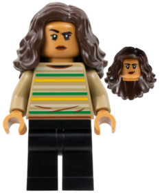 LEGO® Minifigurák sh0894 - MJ (Michelle Jones) - Sötétbarna csíkos pulóver, Sötétbarna hullámos haj