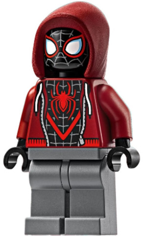 LEGO® Minifigurák sh0943 - Pókember (Miles Morales) – Sötétpiros kapucni, sötétkékesszürke lábak