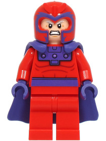 Magneto piros ruhában, lila gumiköpennyel