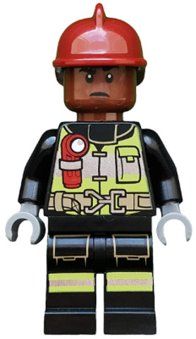 LEGO® Minifigurák sh579 - Tűzoltó - sötét piros sisakban, foszforeszkáló mellényben