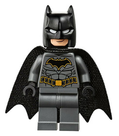 Batman - sötét kékes szürke ruhában, arany övvel, fekete maszkkal és köpennyel