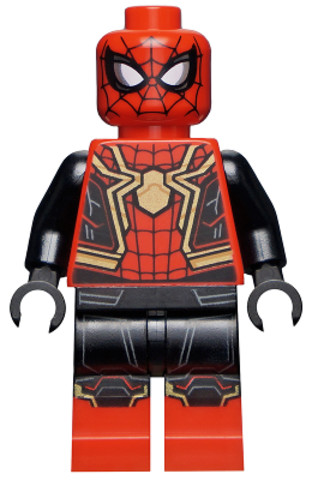 LEGO® Minifigurák sh778 - Pókember – fekete-piros ruha, nagy arany pók, arany térdszegély (beépített ruha)