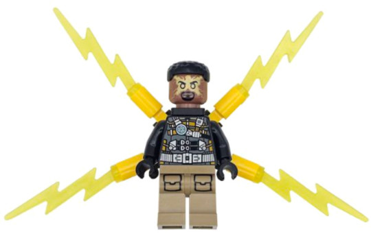 LEGO® Minifigurák sh945 - Electro – fekete és sötétbarna ruha, közepes barna fej, kis elektromos szárnyak