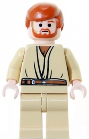 Obi-Wan Kenobi sötét narancssárgás hajjal szakállal homokszínű ruhában