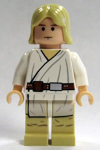 LEGO® Minifigurák sw0176 - Luke Skywalker - Hosszú Haj, Fehér Köpeny, Cserszínű Láb