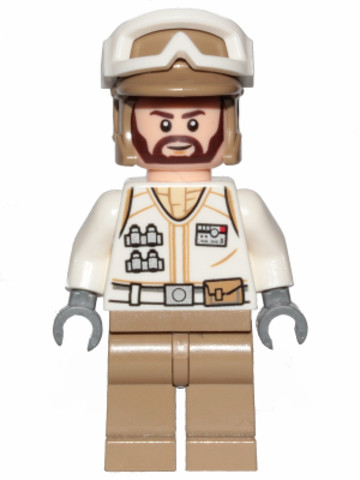 LEGO® Minifigurák sw1008 - Hoth lázadó katona - fehér egyenruha, sötét cserszín lábakkal (barna, íves szakállal)