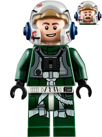 Rebel Pilot A-wing (Open Helmet, Dark Green Jumpsuit, Smile / Scared) (Arvel Crynyd)