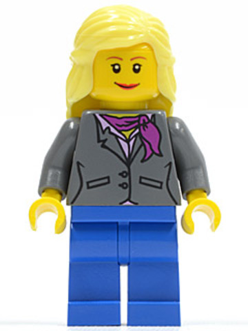 LEGO® Minifigurák twn119 - Dark Bluish Gray Jacket with Magenta Scarf, Blue Legs, Bright Light Yellow Female Hair Mid-Length