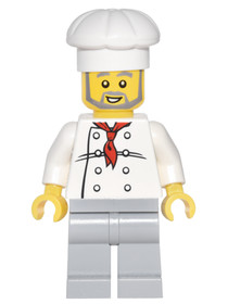 Chef - White Torso with 8 Buttons, Light Bluish Gray Legs, Gray Beard