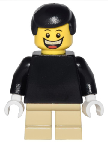 LEGO® Minifigurák twn122 - Plain Black Torso with Black Arms, Tan Short Legs, Black Male Hair