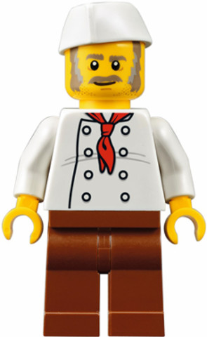 LEGO® Minifigurák twn310 - Chef, Moustache, Dark Tan and Gray Sideburns, Stubble, Wrinkles on Shirt