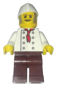 Chef, Moustache, Dark Tan and Gray Sideburns, Stubble, No Wrinkles Front or Back