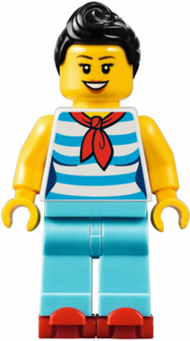 LEGO® Minifigurák twn312 - Downtown Diner Waitress - Female, Dark Azure and White Striped Shirt with Red Scarf, Medium Azure Le