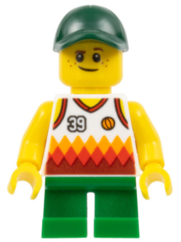 LEGO® Minifigurák twn329 - Boy, Jersey with #39, Green Short Legs, Dark Green Cap