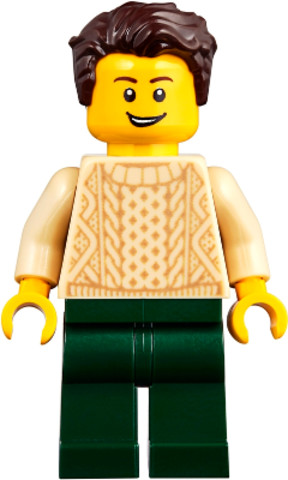 LEGO® Minifigurák twn359 - Man with Dark Brown Hair, Tan Sweater and Dark Green Legs