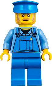 Mechanic - Male, Blue Overalls over Medium Blue Shirt, Blue Legs, Blue Police Hat, Dark Tan Moustach
