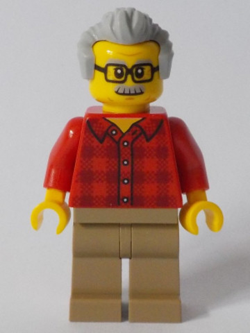 LEGO® Minifigurák twn368 - Grandfather with Flannel Shirt, Dark Tan Legs, Light Bluish Gray Hair