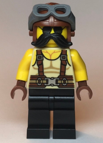 LEGO® Minifigurák twn379 - Man, Tan Tank Top, Black Moustache, Reddish Brown Suspenders and Aviator Cap with Dark Bluish Gray G