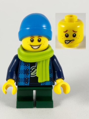 LEGO® Minifigurák twn383 - Child Boy, Dark Azure Beanie, Lime Scarf, Banana Shirt, Dark Green Legs