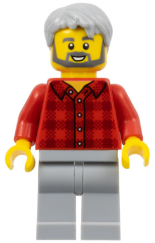 LEGO® Minifigurák twn387 - Male, Red Flannel Shirt, Light Bluish Gray Legs, Light Bluish Gray Hair, Dark Bluish Gray Beard