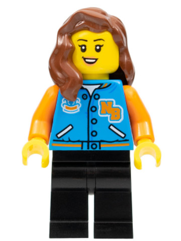 LEGO® Minifigurák twn393 - Female with Sports Jacket, Black Legs, Reddish Brown Hair