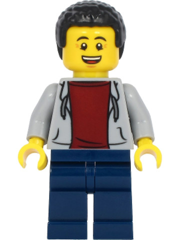 LEGO® Minifigurák twn412 - Dad - Light Bluish Gray Hoodie with Dark Red Shirt, Dark Blue Legs, Black Hair