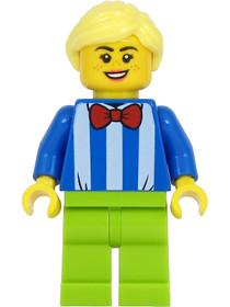 Fairground Worker - Female, White Stripes and Red Bow Tie, Lime Legs, Bright Light Yellow Hair