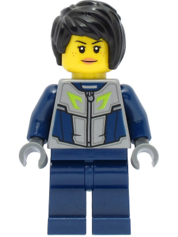 LEGO® Minifigurák twn428 - Submarine Pilot - Female, Flat Silver and Dark Blue Jacket, Black Hair