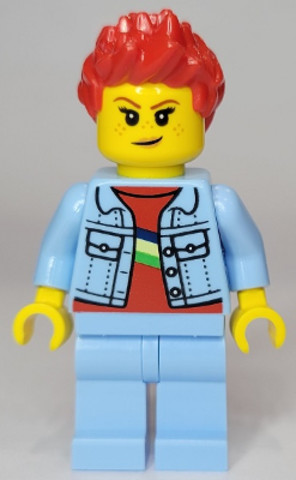 LEGO® Minifigurák twn440 - Woman, Bright Light Blue Denim Jacket, Bright Light Blue Legs, Red Spiked Hair