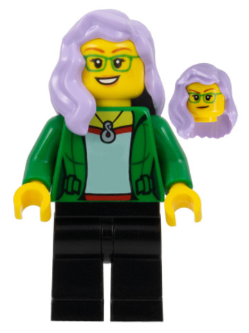 LEGO® Minifigurák twn447 - Woman, Green Jacket, Lavender Hair