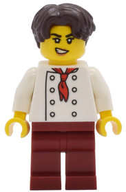 Tudor House Chef - White Torso with 8 Buttons, Dark Red Legs, Dark Brown Hair Wavy